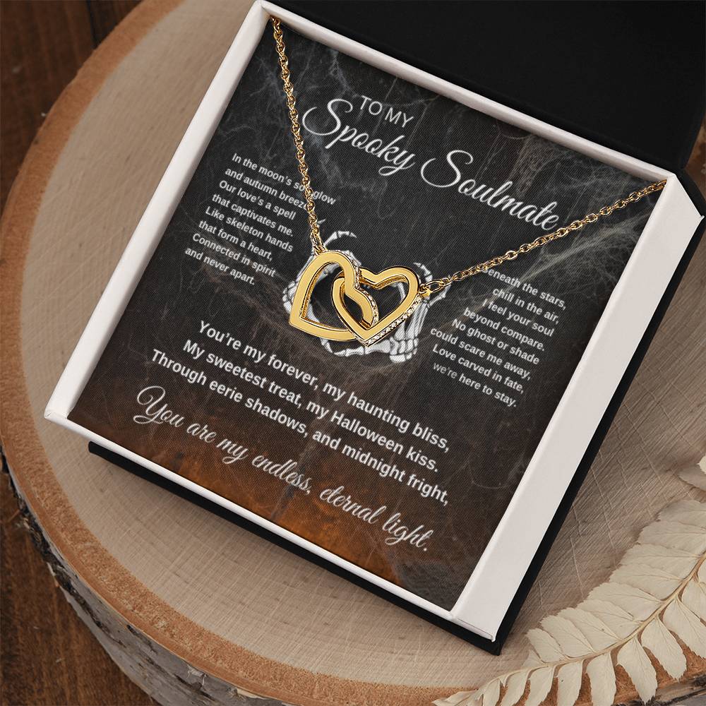 To My Spooky Soulmate | Webs with Firelight | Interlocking Hearts Necklace | Halloween Gift