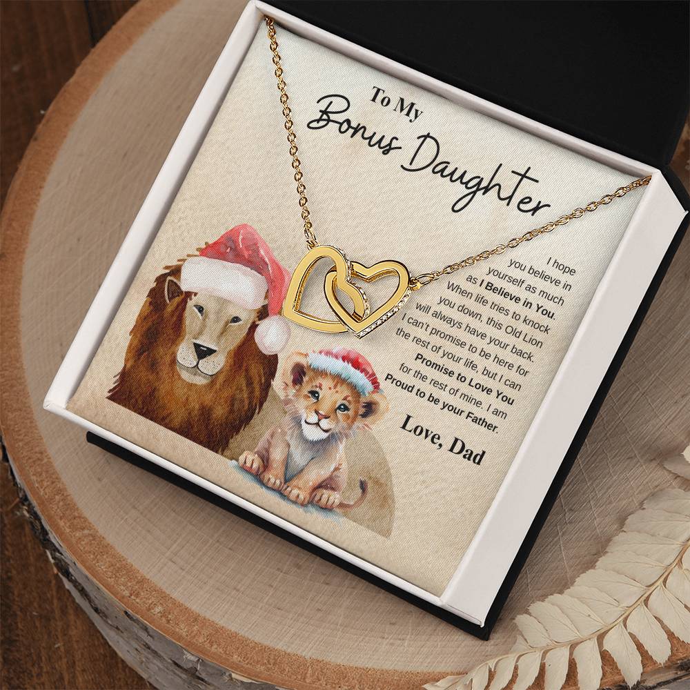To My Bonus Daughter Love Dad | Interlocking Hearts Necklace