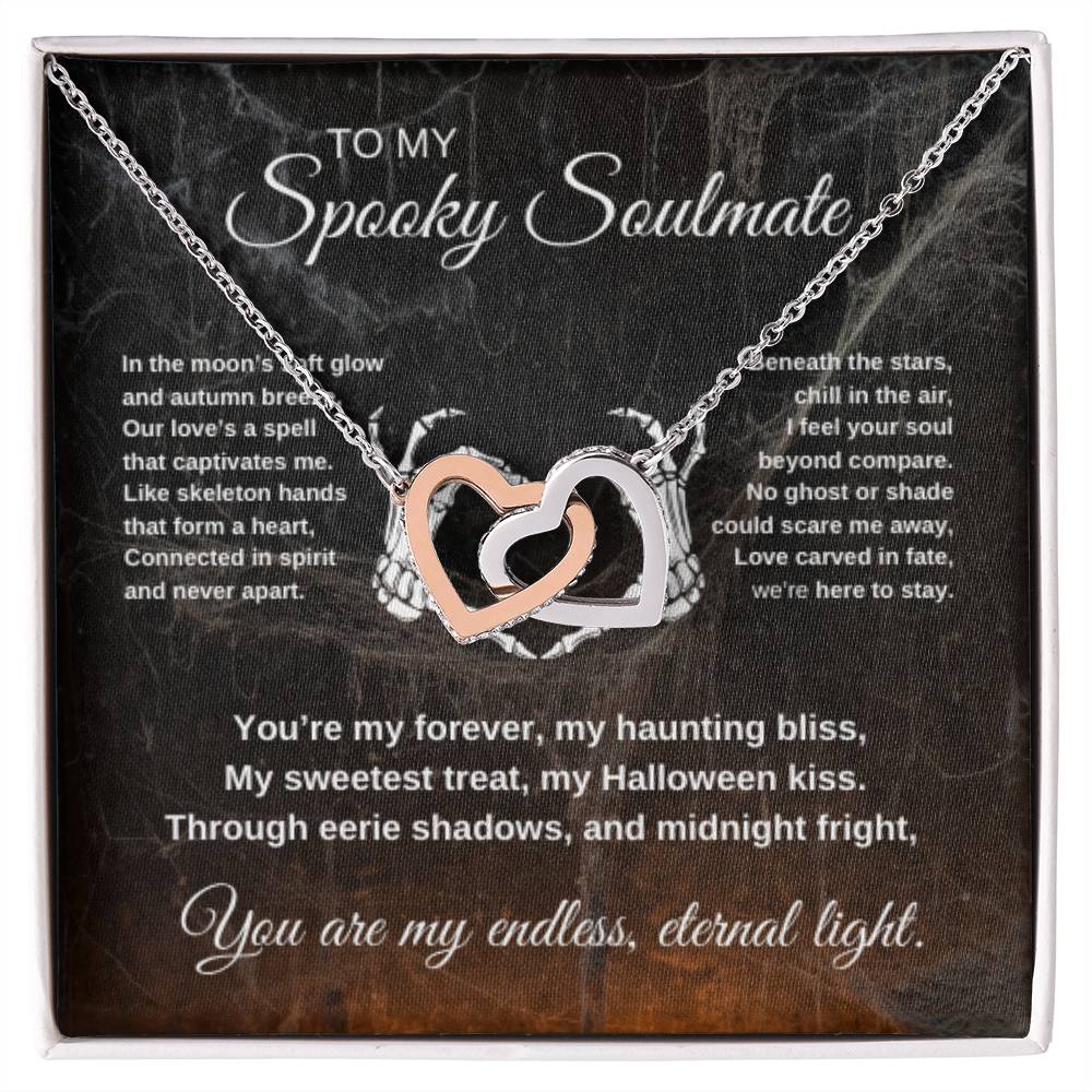 To My Spooky Soulmate | Webs with Firelight | Interlocking Hearts Necklace | Halloween Gift