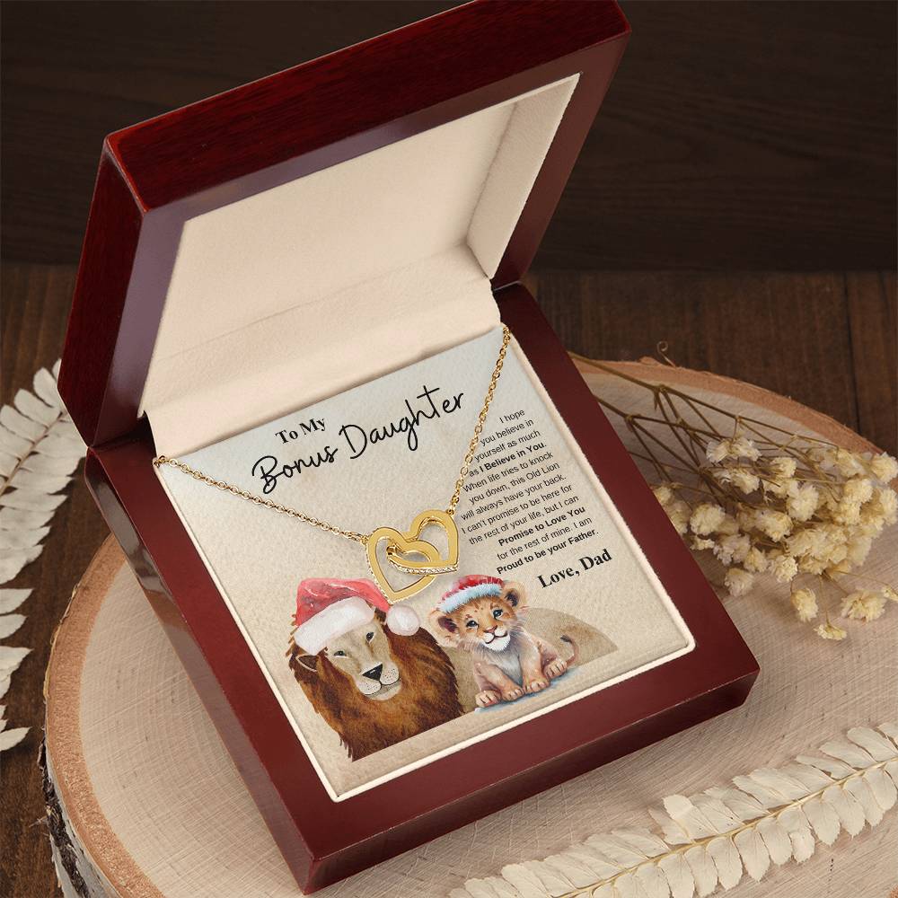 To My Bonus Daughter Love Dad | Interlocking Hearts Necklace
