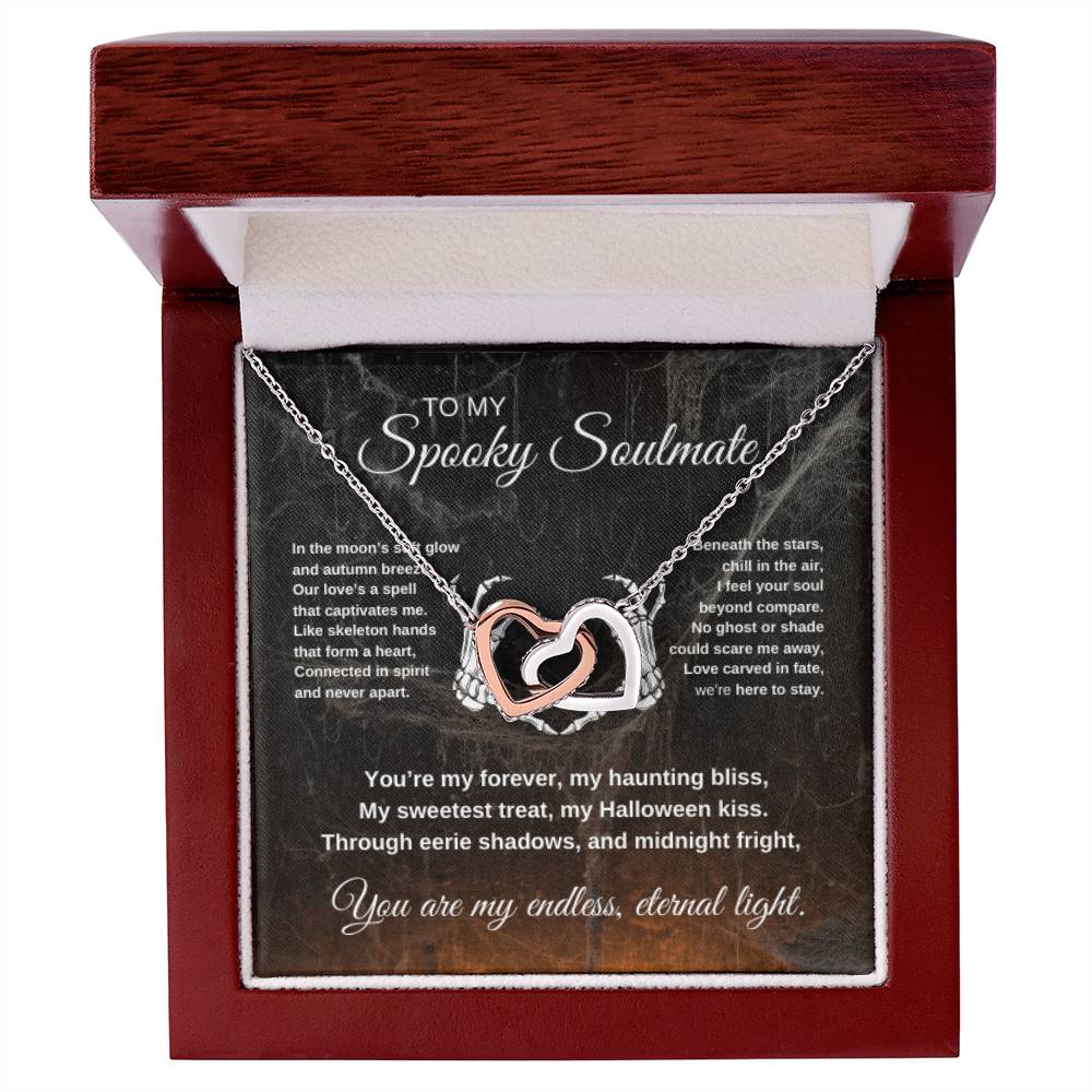 To My Spooky Soulmate | Webs with Firelight | Interlocking Hearts Necklace | Halloween Gift
