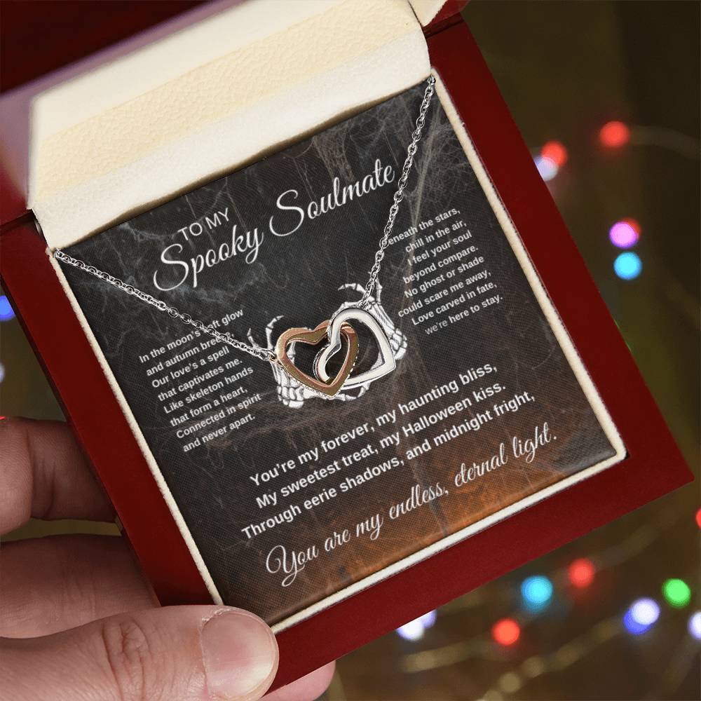 To My Spooky Soulmate | Webs with Firelight | Interlocking Hearts Necklace | Halloween Gift