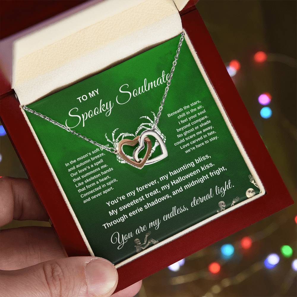 To My Spooky Soulmate | Dancing Skeletons | Interlocking Hearts Necklace | Halloween Gift