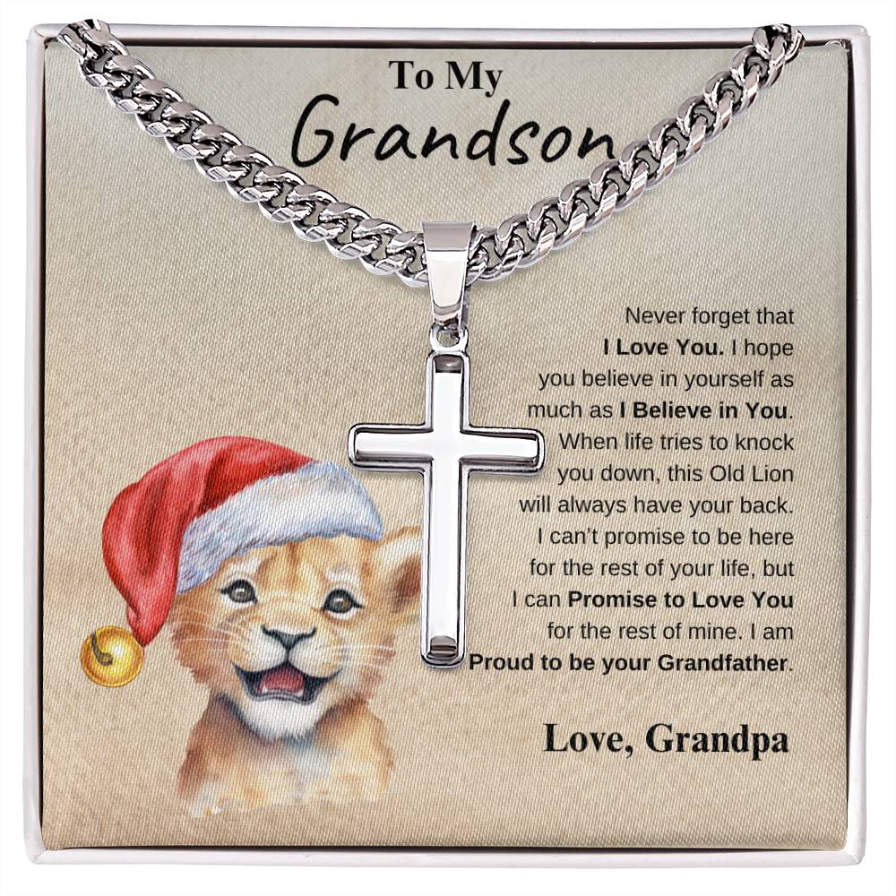 To My Grandson Love Grandpa | Cuban Link Chain with Artisan Cross