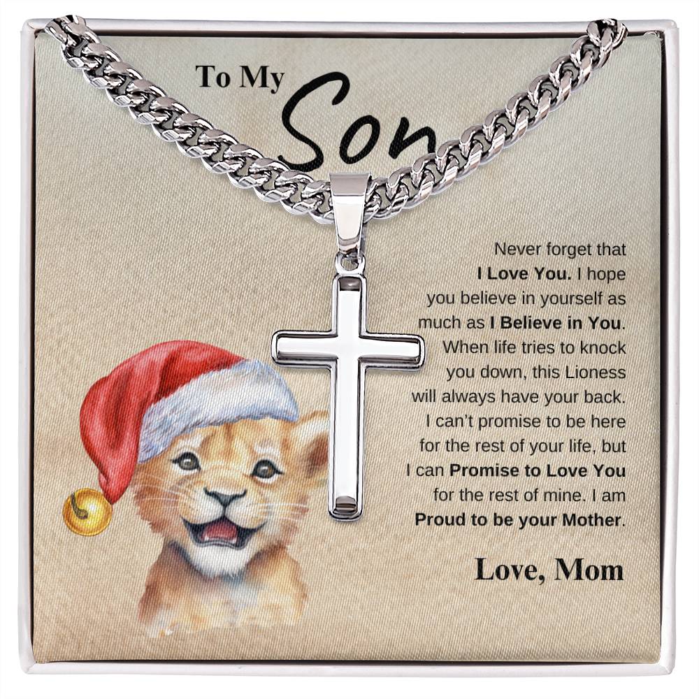 To My Son Love Mom | Cuban Link Chain with Artisan Cross