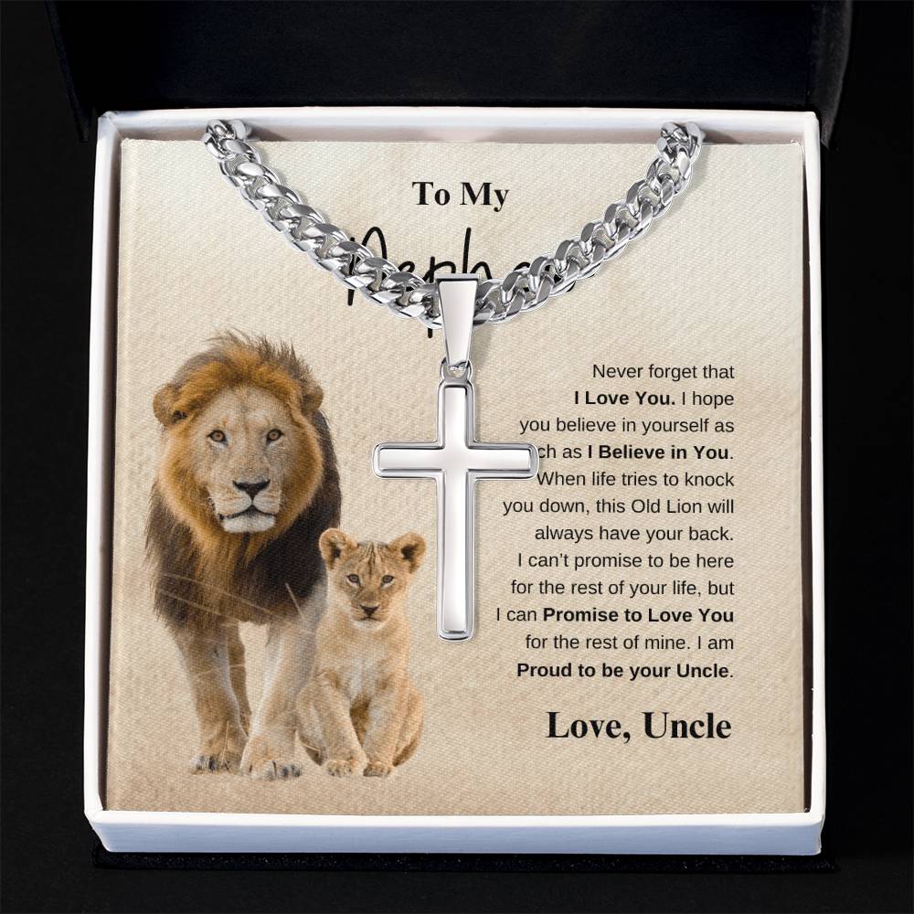 To My Nephew Love Uncle | Cuban Link Chain with Artisan Cross