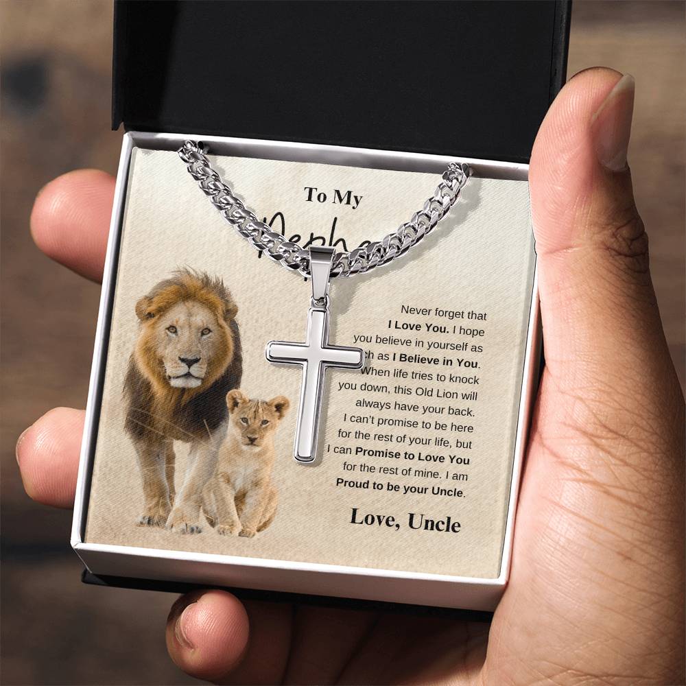 To My Nephew Love Uncle | Cuban Link Chain with Artisan Cross
