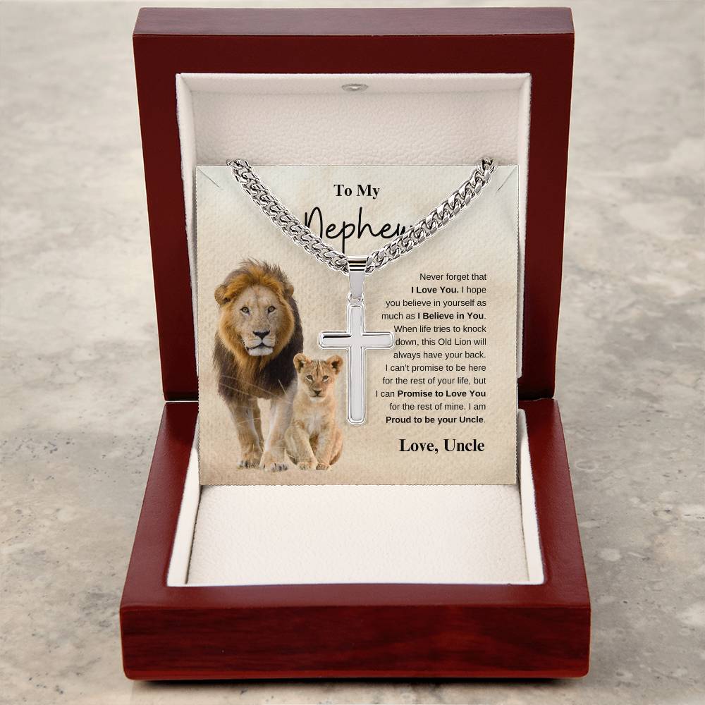 To My Nephew Love Uncle | Cuban Link Chain with Artisan Cross