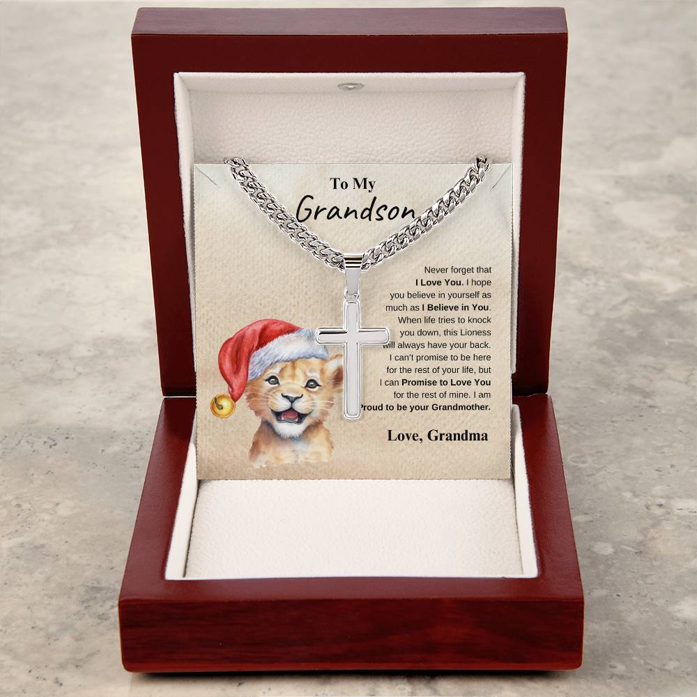 To My Grandson Love Grandma | Cuban Link Chain with Artisan Cross