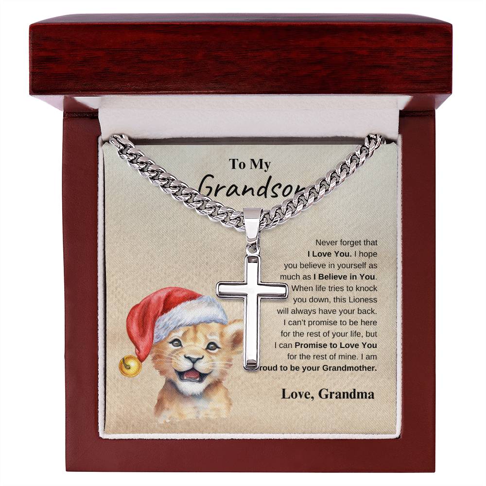 To My Grandson Love Grandma | Cuban Link Chain with Artisan Cross