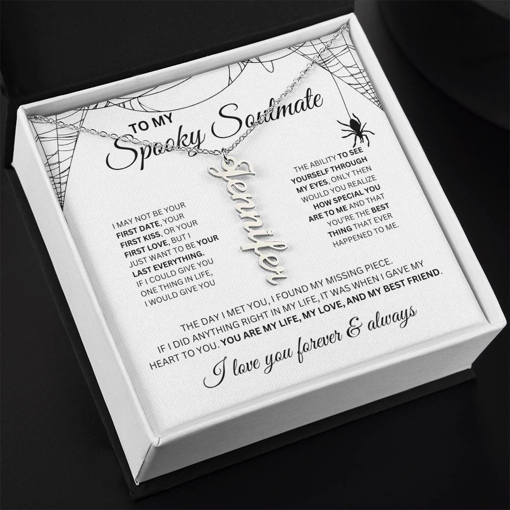 To My Spooky Soulmate | Vertical Name Necklace | Halloween Soulmate Gift (white background)