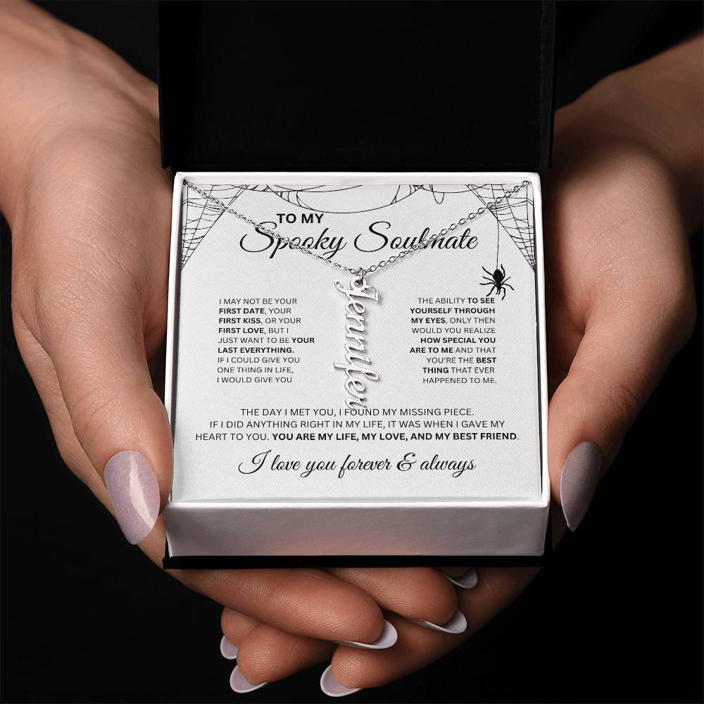 To My Spooky Soulmate | Vertical Name Necklace | Halloween Soulmate Gift (white background)