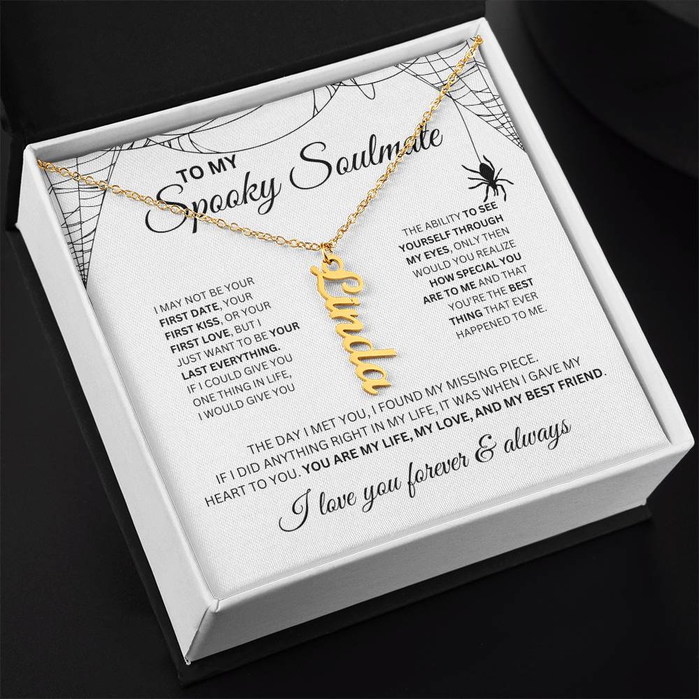 To My Spooky Soulmate | Vertical Name Necklace | Halloween Soulmate Gift (white background)