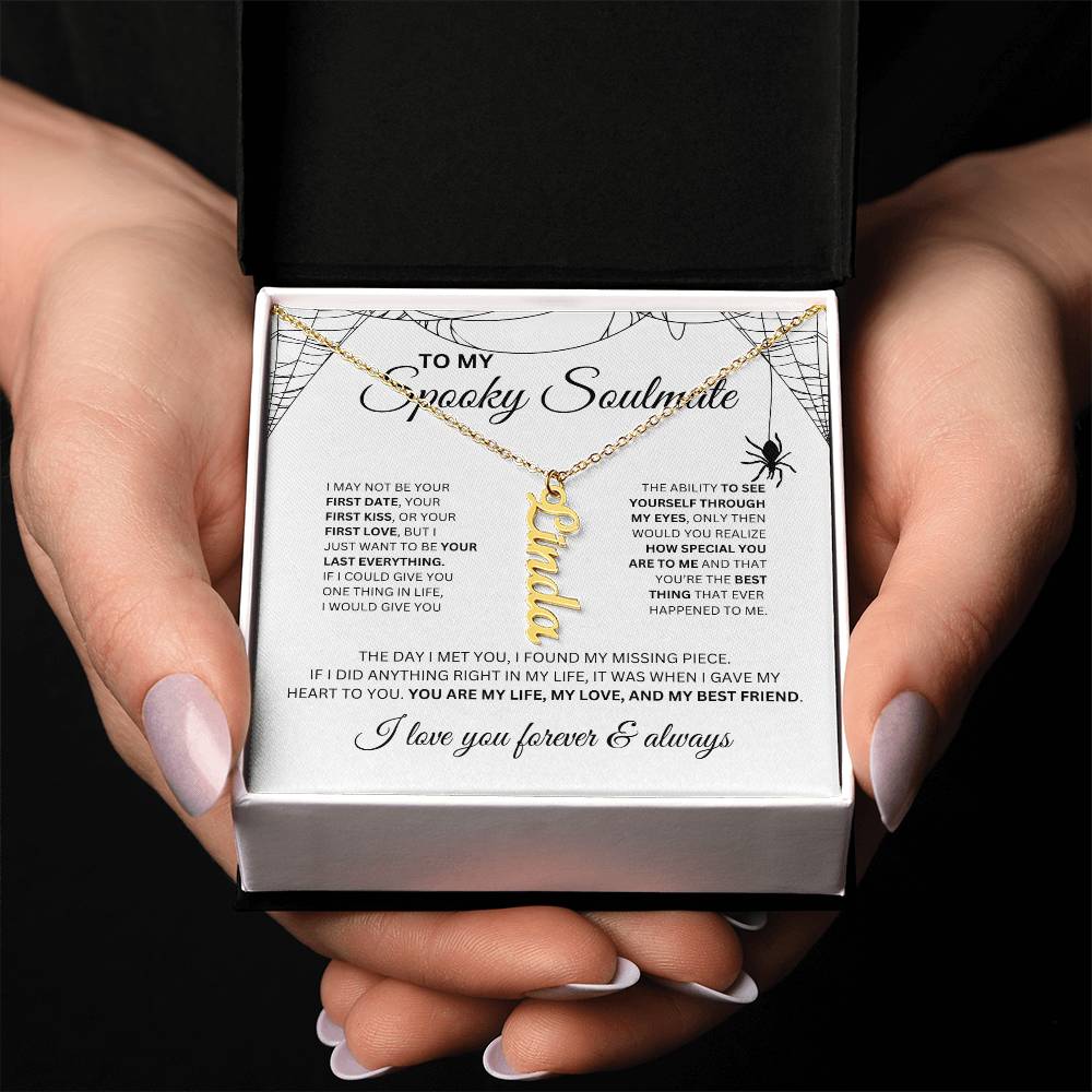 To My Spooky Soulmate | Vertical Name Necklace | Halloween Soulmate Gift (white background)
