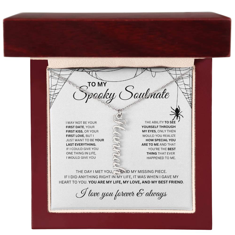 To My Spooky Soulmate | Vertical Name Necklace | Halloween Soulmate Gift (white background)
