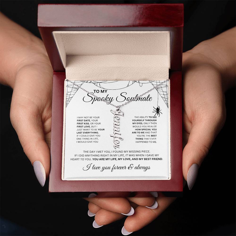 To My Spooky Soulmate | Vertical Name Necklace | Halloween Soulmate Gift (white background)