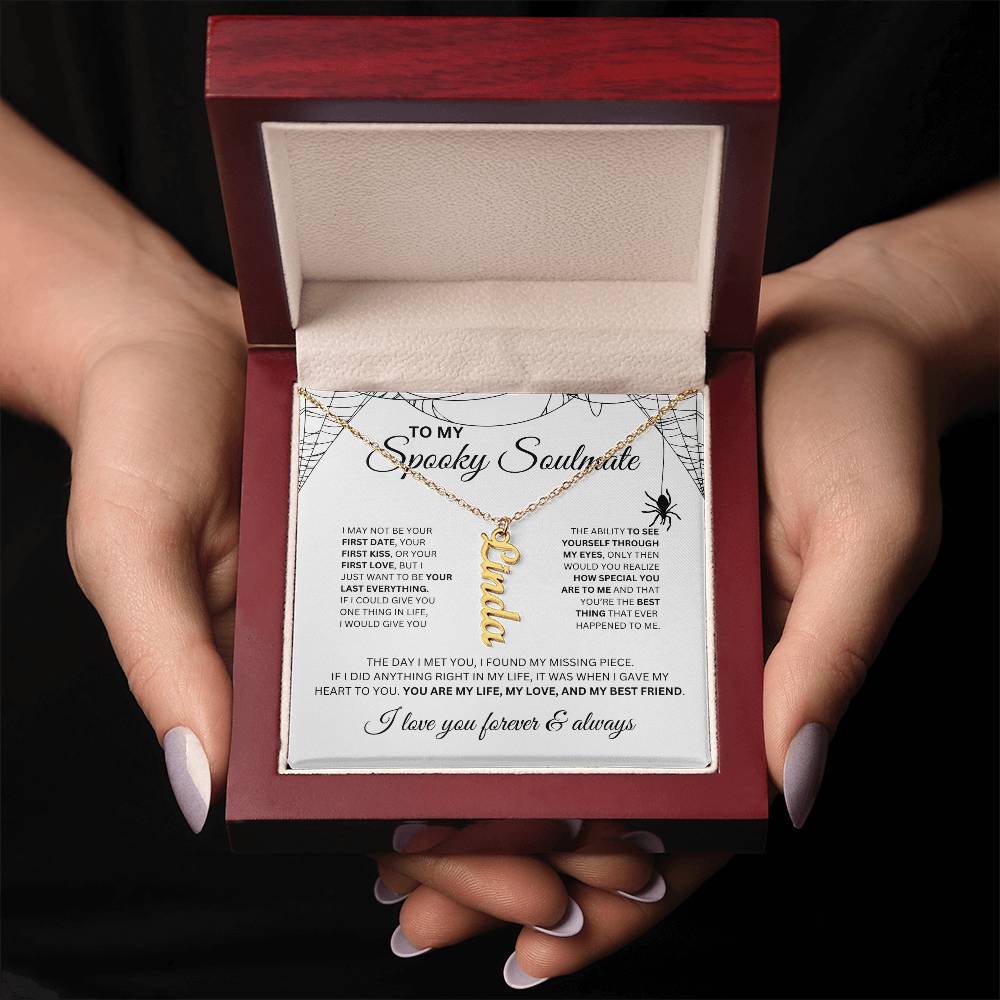 To My Spooky Soulmate | Vertical Name Necklace | Halloween Soulmate Gift (white background)