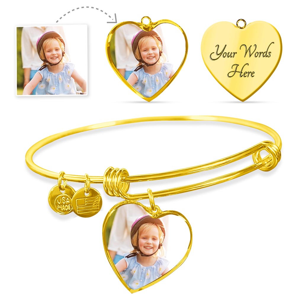 To My Daughter Love Mom | Luxury Heart Bangle | Customize with Picture & Engraving