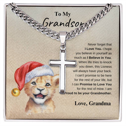 To My Grandson Love Grandma | Cuban Link Chain with Artisan Cross