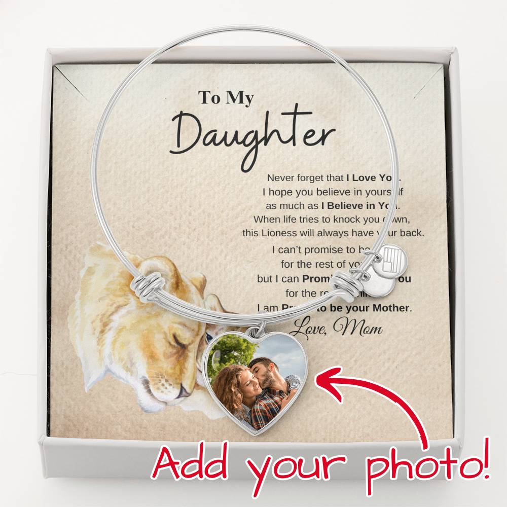 To My Daughter Love Mom | Luxury Heart Bangle | Customize with Picture & Engraving